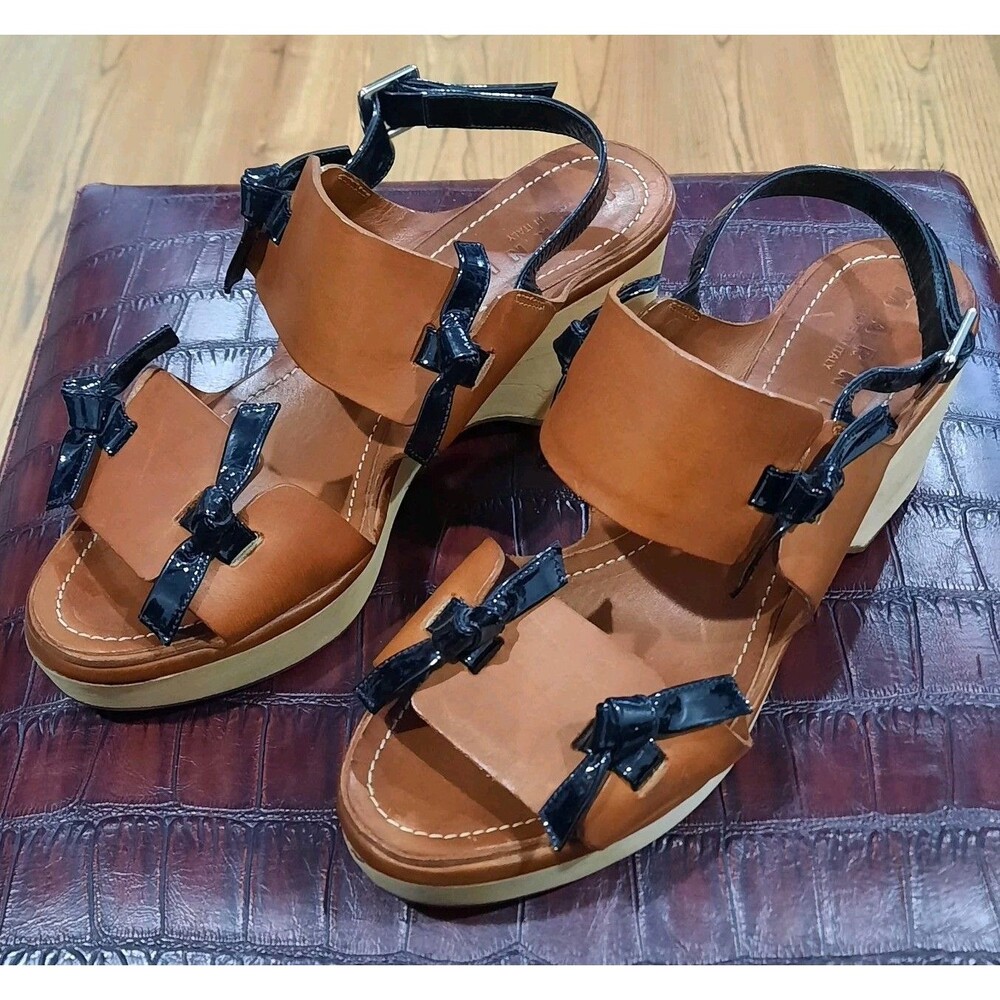 MARNI Amber Brown + Black Bow Wooden Platform Wedge Sandals 40 IT / 10 US XLNT
